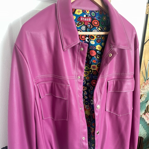 STAUD RYAN JACKET FUCHSIA VEGAN LEATHER - Picture 5 of 9